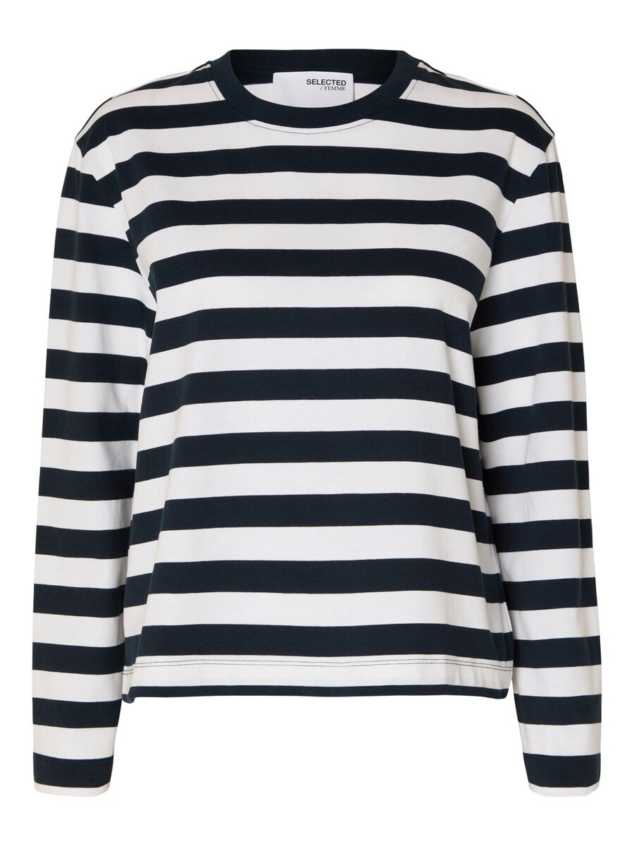 Long Sleeve Navy & White T-Shirt