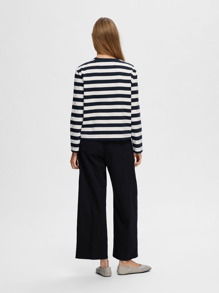 Long Sleeve Navy & White T-Shirt