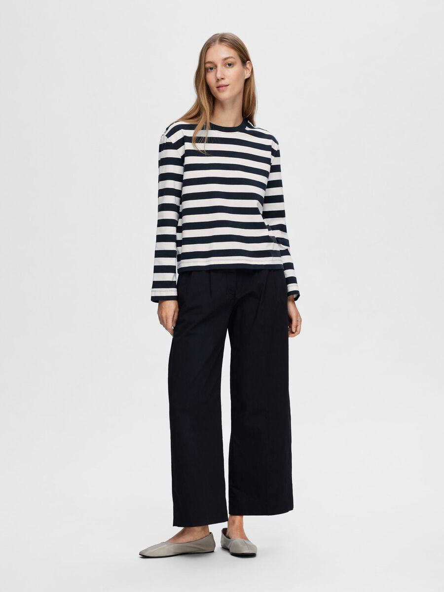 Long Sleeve Navy & White T-Shirt