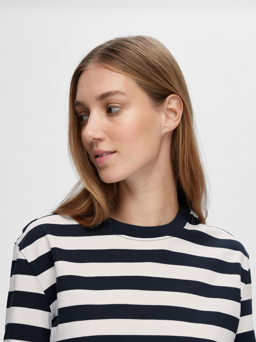 Long Sleeve Navy & White T-Shirt
