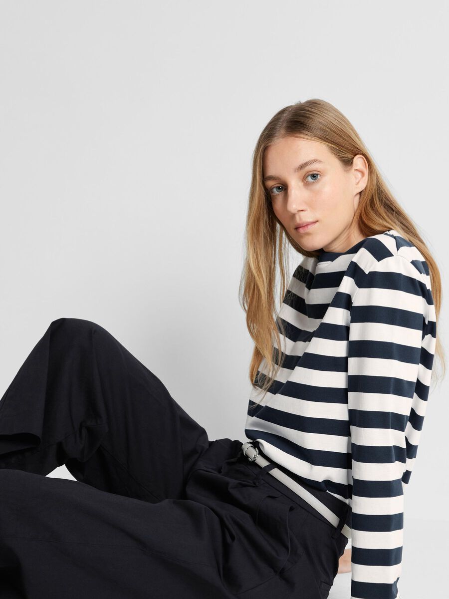 Long Sleeve Navy & White T-Shirt