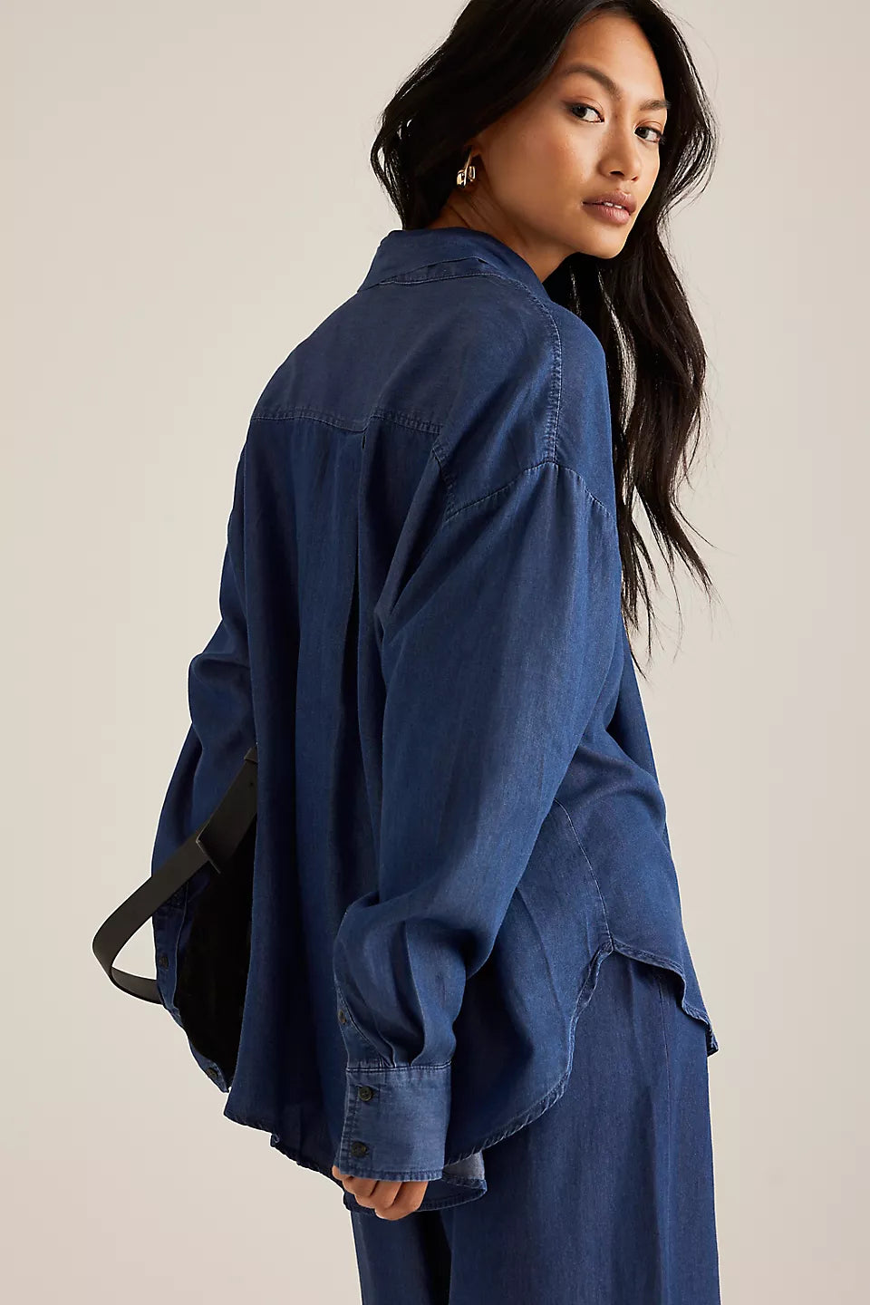 Chambray Denim Shirt with Bow