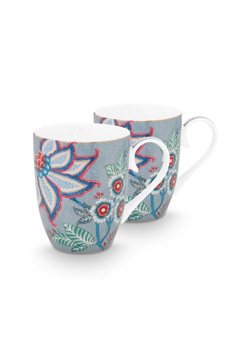 Flower Festival Set/2 Mugs Large Light Blue ** BESTSELLER