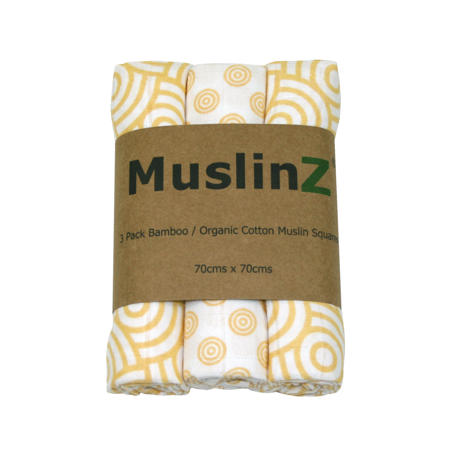 MuslinZ 3 Pack Bamboo/Organic Cotton Muslin Squares 70x70cm – Gold Print