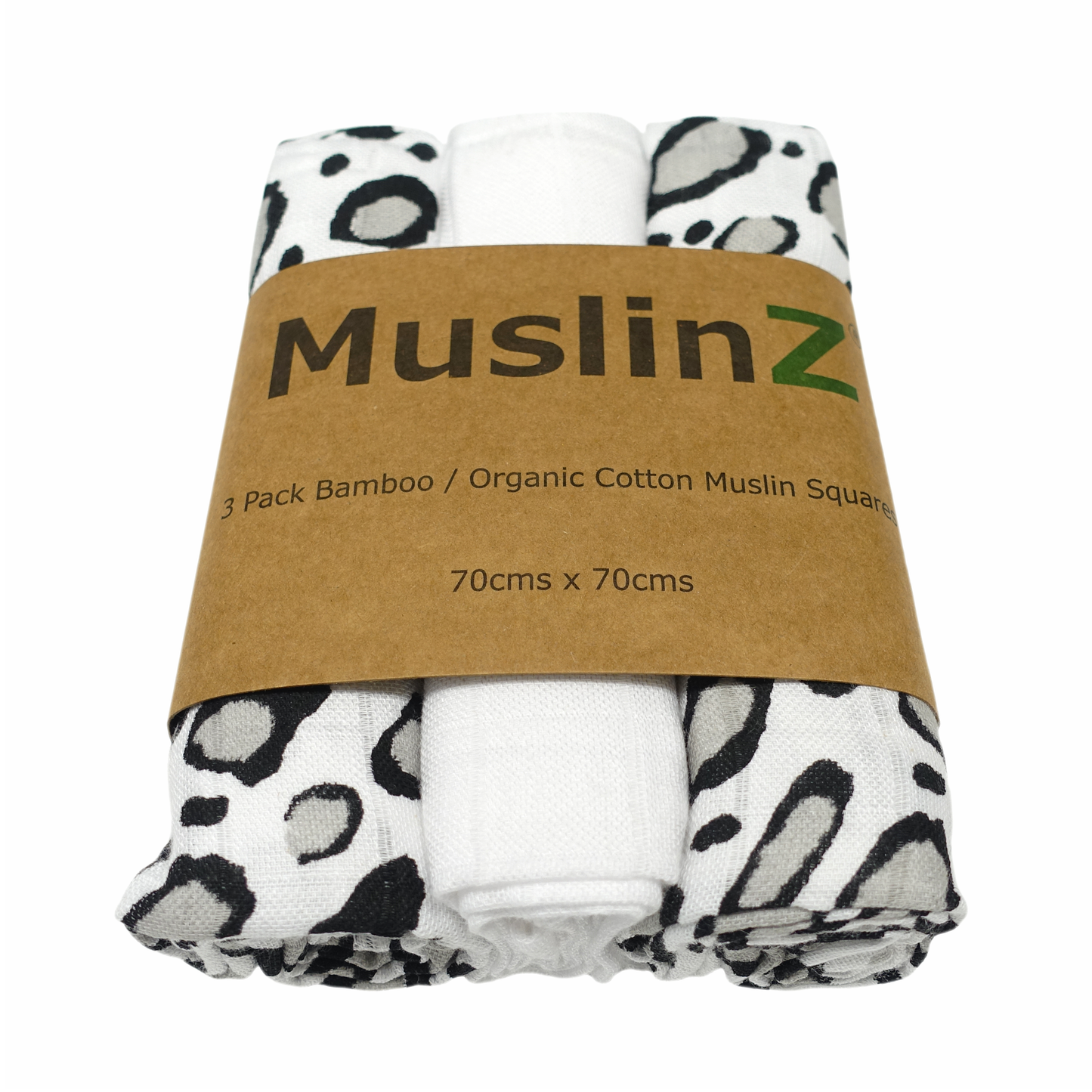 MuslinZ 3 Pack Bamboo/Organic Cotton Muslin Squares 70x70cm – Leopard Print