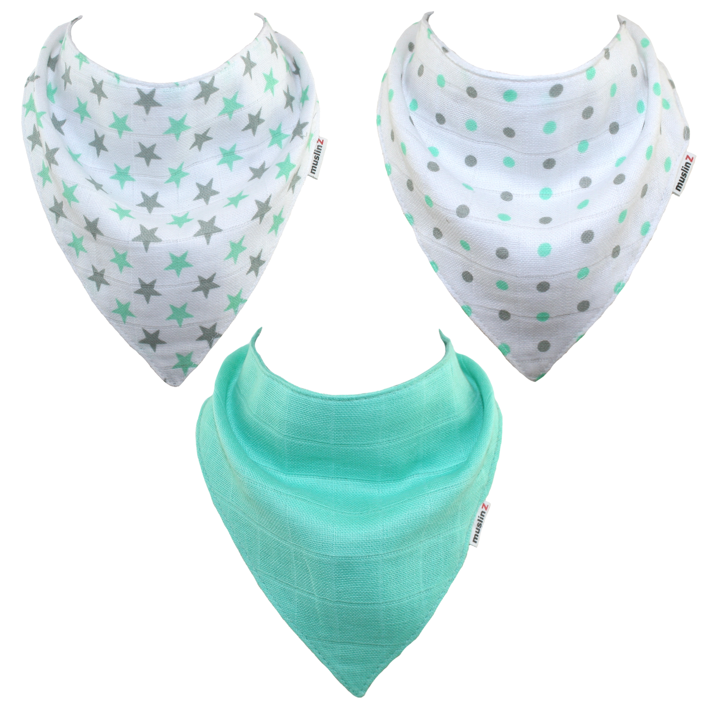 Mint Star 3pk Cotton Dribble bibs by MuslinZ