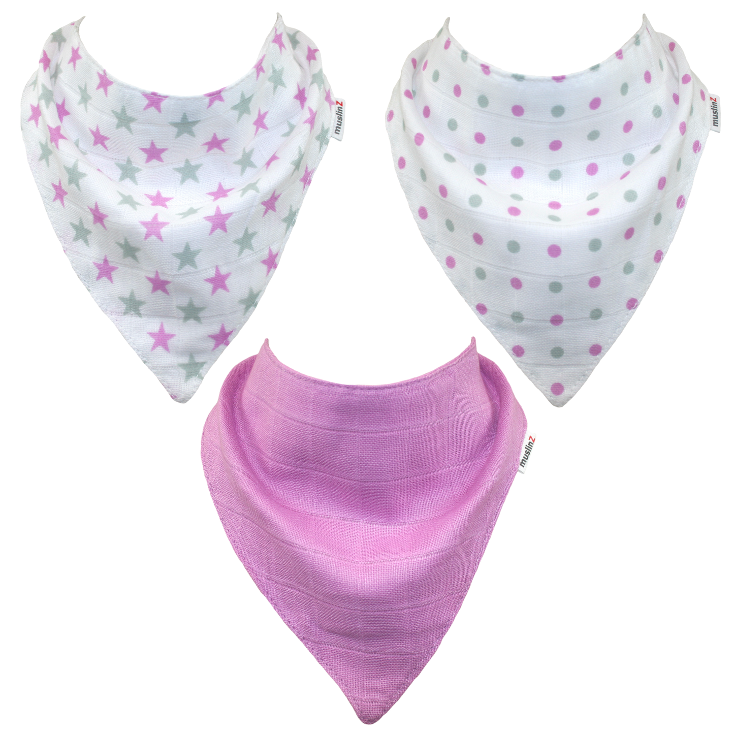Violet 3pk Cotton Dribble bibs by MuslinZ