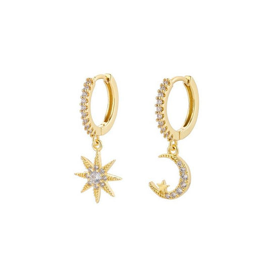 Star and moon Huggie Earrings