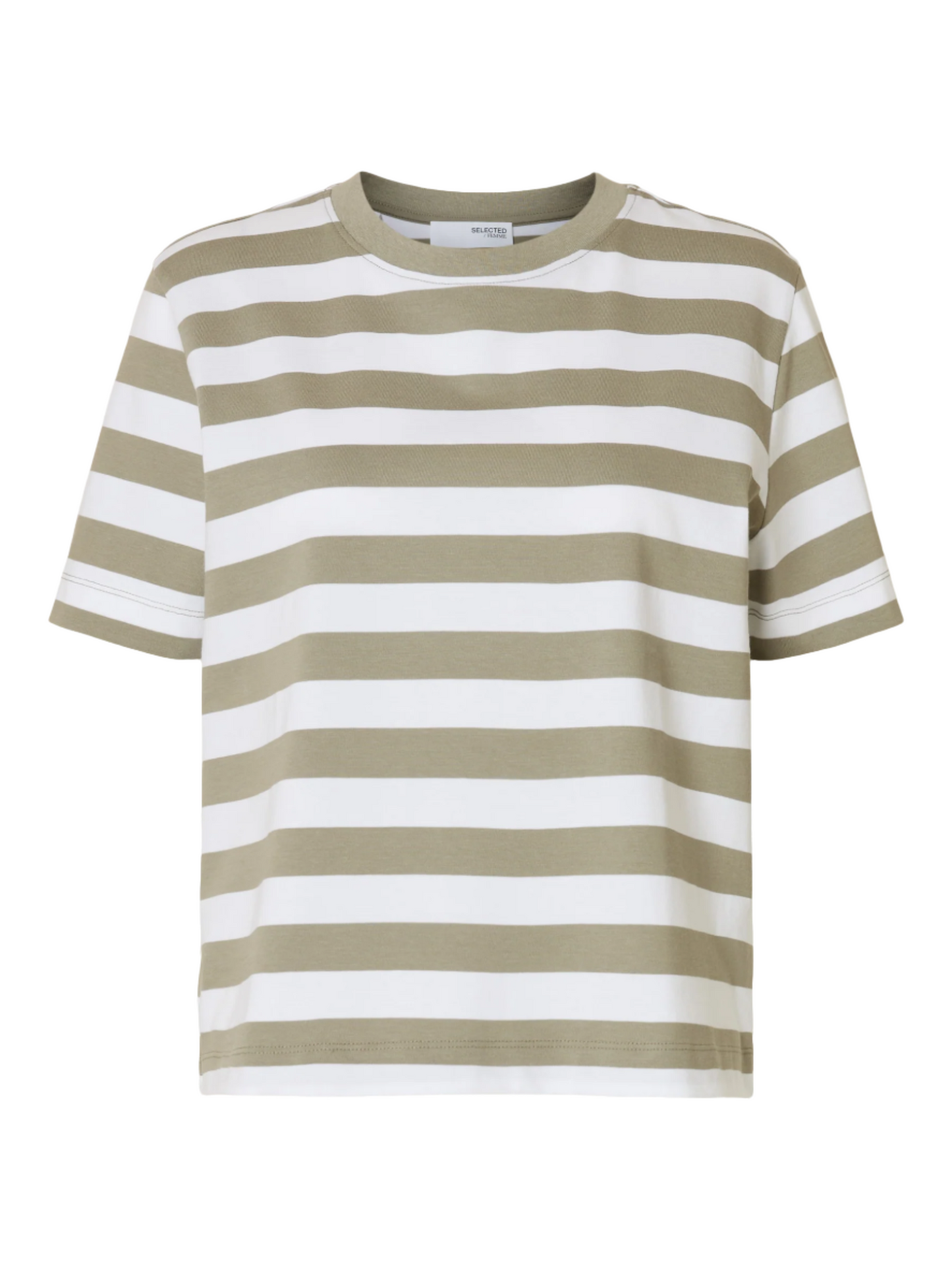 Kakhi green & white stripe 100% cotton t-shirt