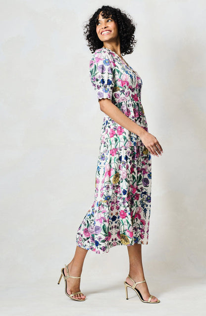 The Sonnet V-neck Full Skirt Tea Dress With Puff Sleeves by Hope & Ivy