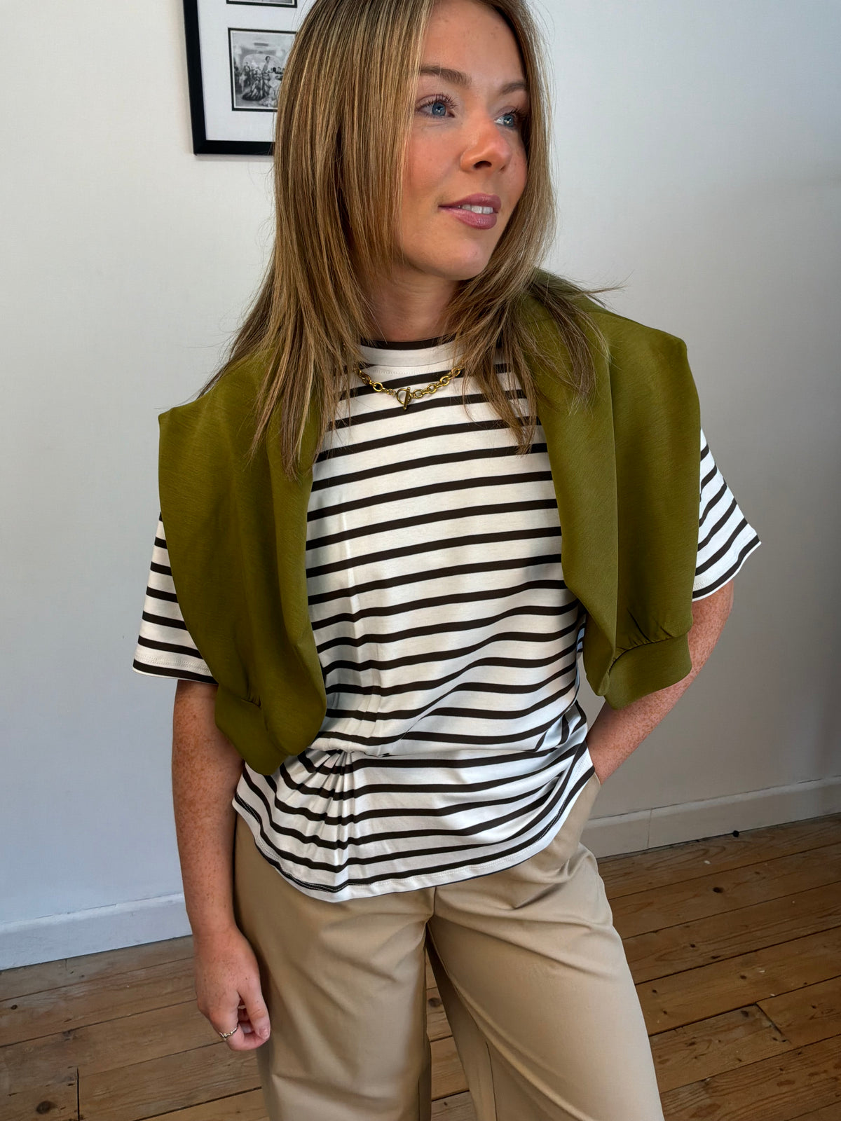 Brown & white stripe cotton t-shirt