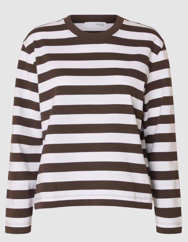 100% Cotton Chocolate and White Stripe top