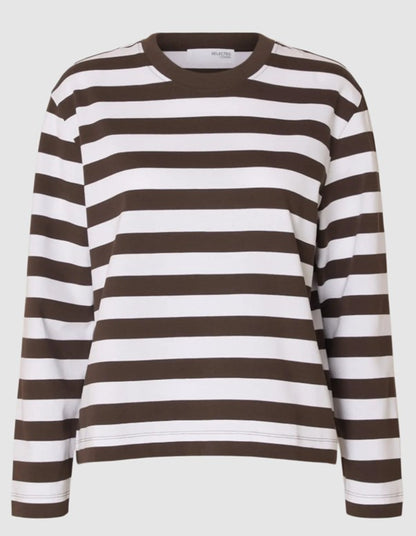 100% Cotton Chocolate and White Stripe top