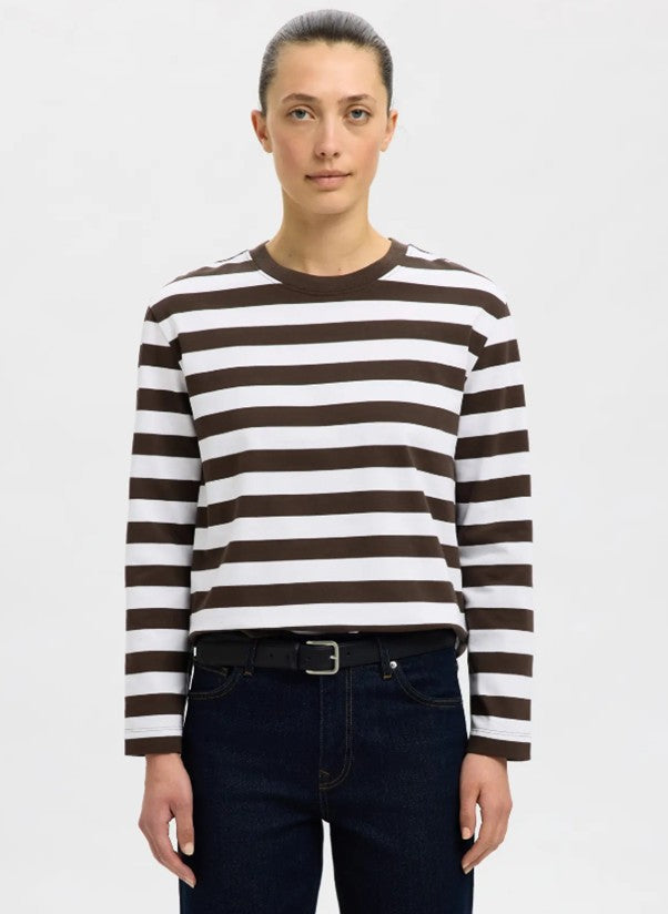 100% Cotton Chocolate and White Stripe top