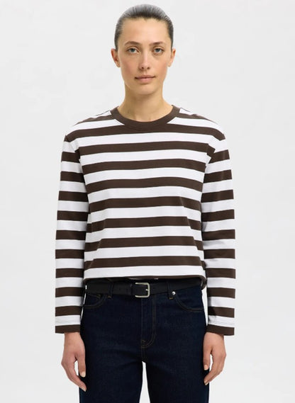 100% Cotton Chocolate and White Stripe top