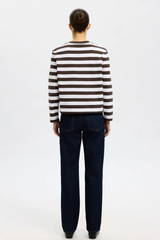 100% Cotton Chocolate and White Stripe top