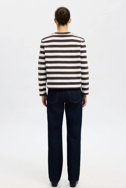 100% Cotton Chocolate and White Stripe top