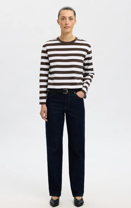 100% Cotton Chocolate and White Stripe top