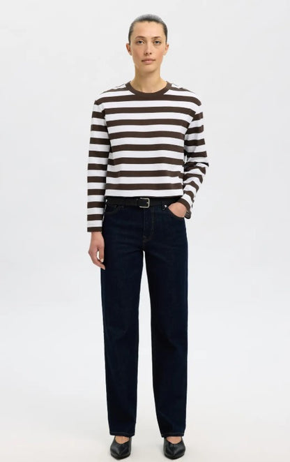 100% Cotton Chocolate and White Stripe top