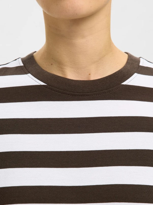100% Cotton Chocolate and White Stripe top
