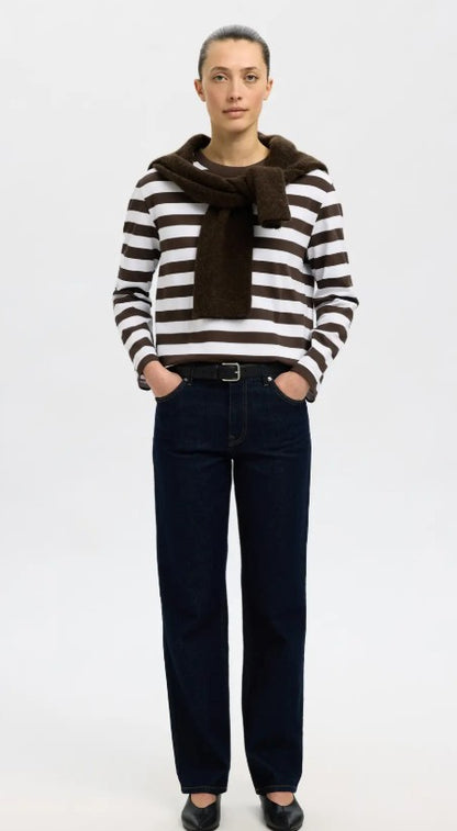100% Cotton Chocolate and White Stripe top
