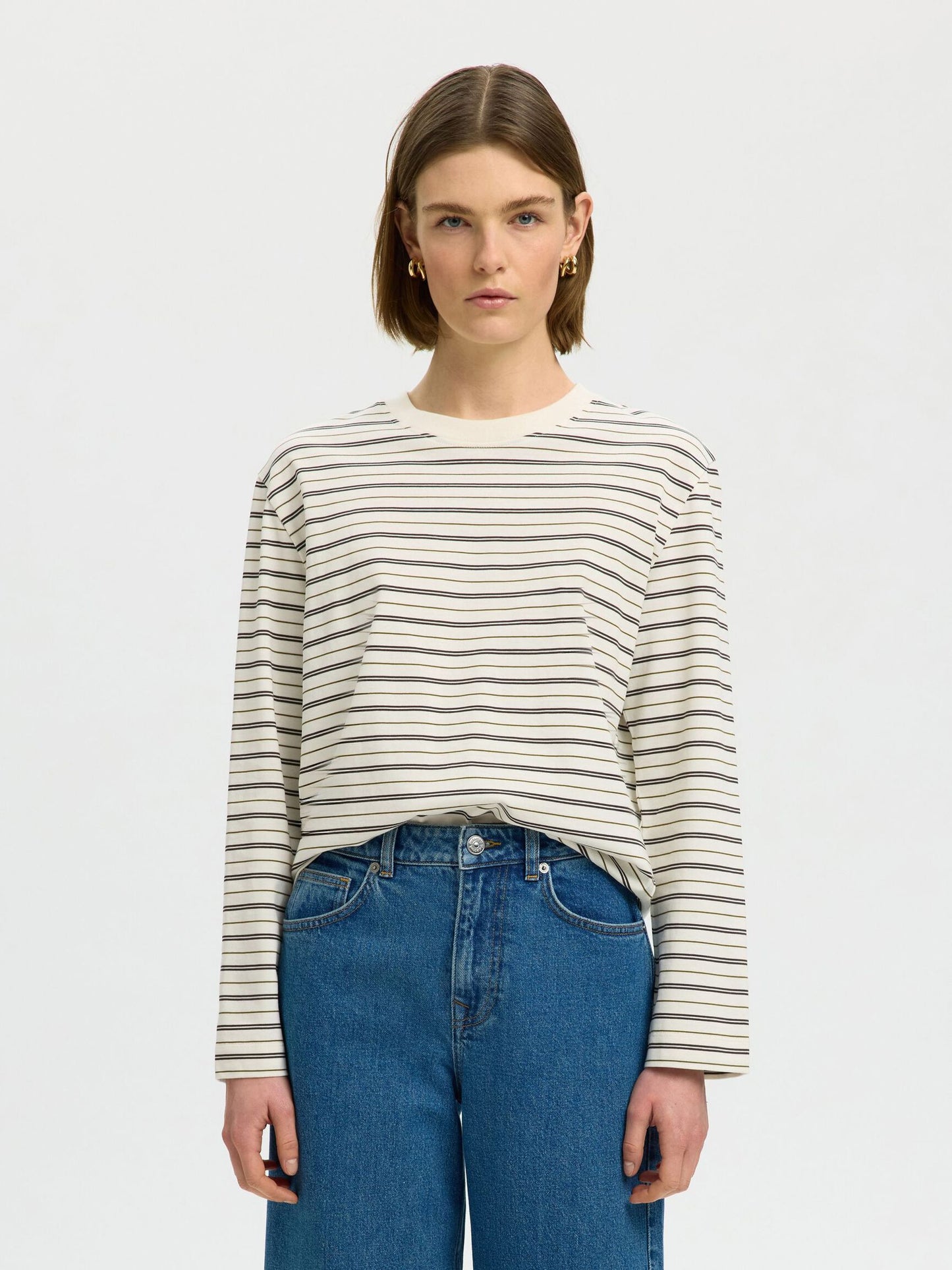 Long sleeve boxy stripe t-shirt - 100% organic cotton