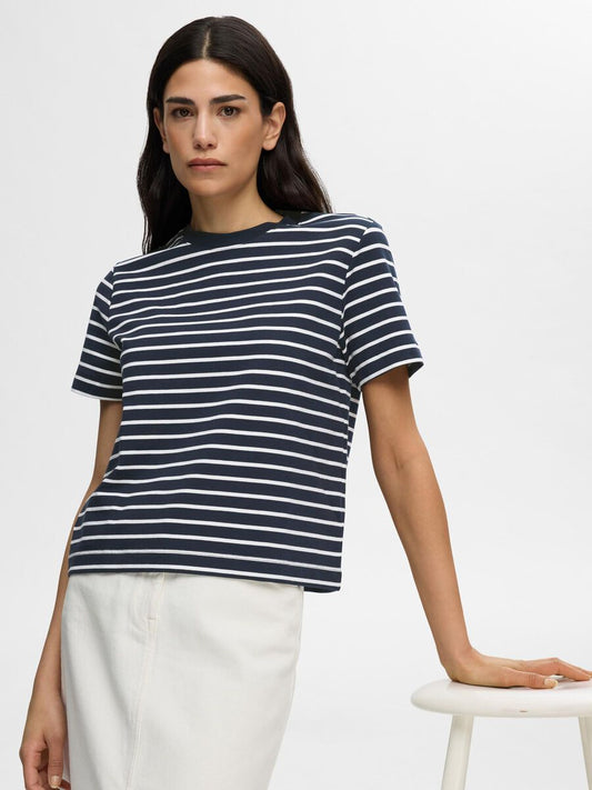 Navy and white stripe organic cotton t-shirt