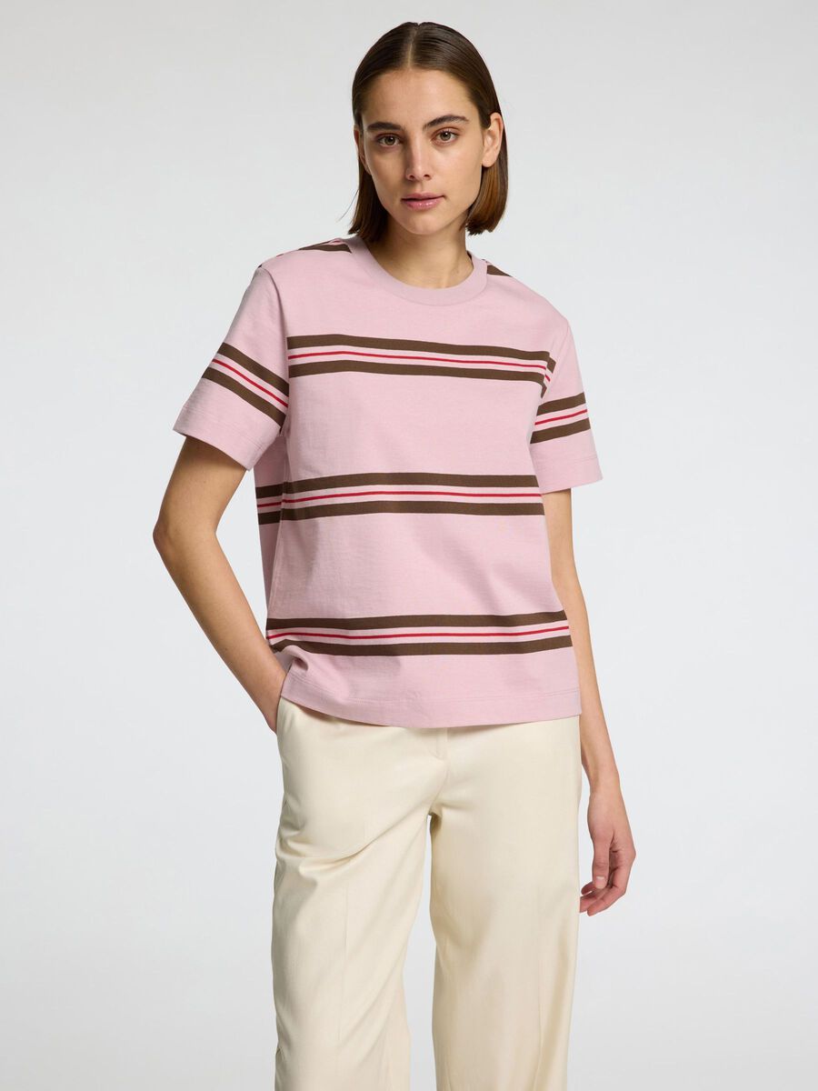 Pink stripe 100% cotton T-shirt