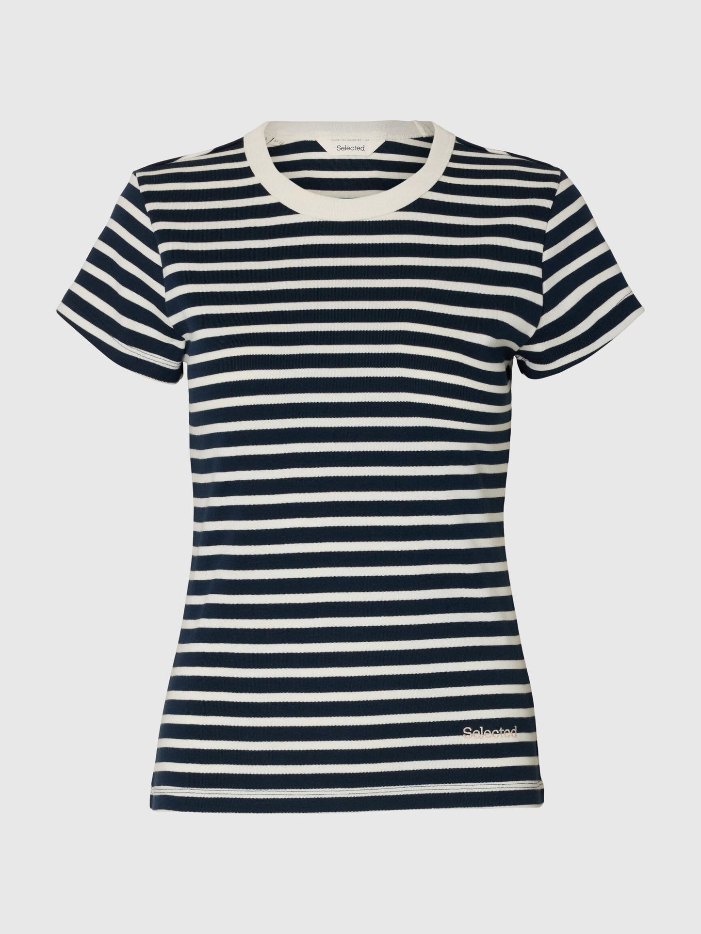 100% COTTON navy & white fitted t-shirt