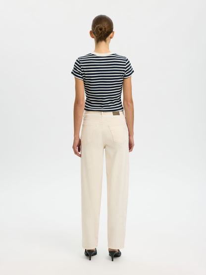 100% COTTON navy & white fitted t-shirt