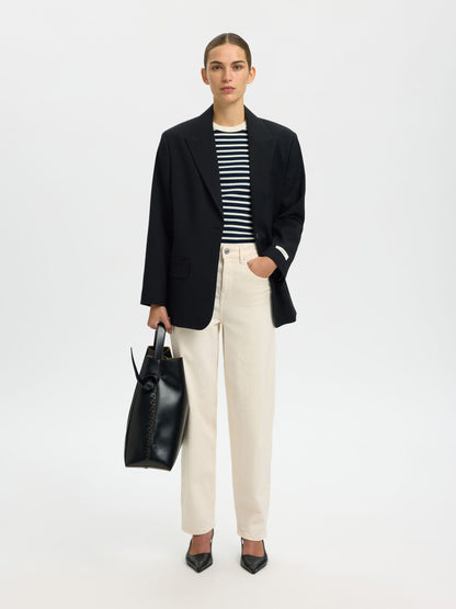 100% COTTON navy & white fitted t-shirt