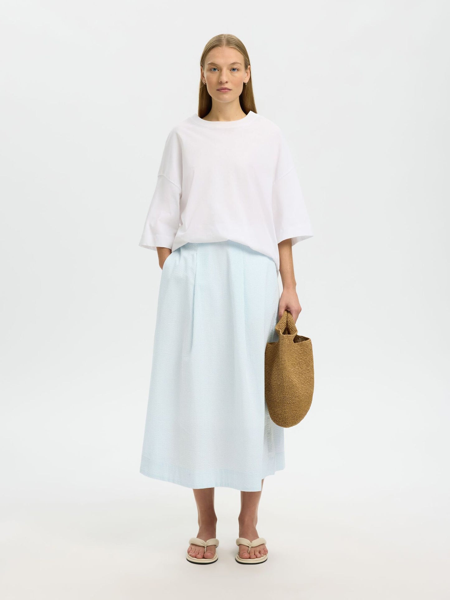 Hannah blue & white stripe skirt *100% Organic cotton