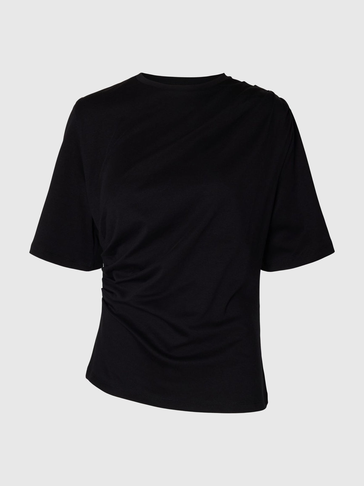 Black gathered 100% organic cotton T-shirt