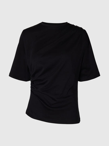 Black gathered 100% organic cotton T-shirt