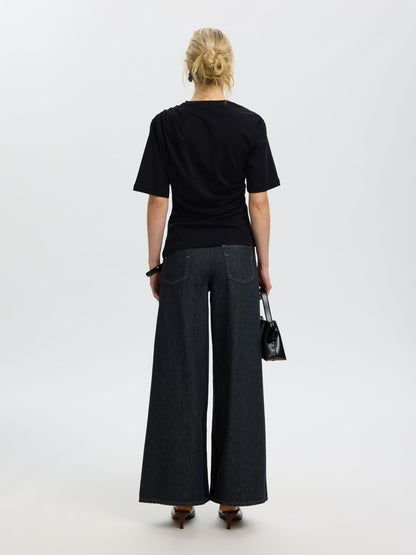 Black gathered 100% organic cotton T-shirt