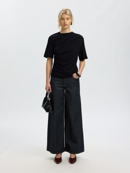 Black gathered 100% organic cotton T-shirt
