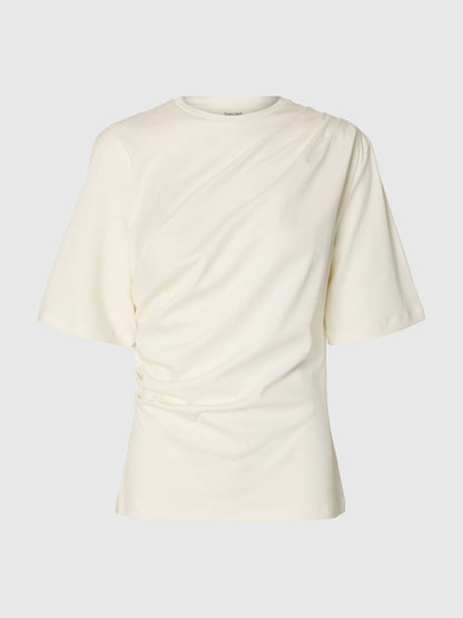 Off-white gathered 100% organic cotton T-shirt