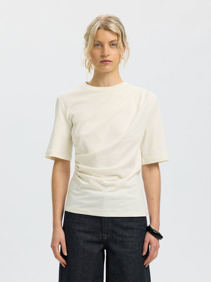 Off-white gathered 100% organic cotton T-shirt