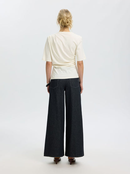 Off-white gathered 100% organic cotton T-shirt