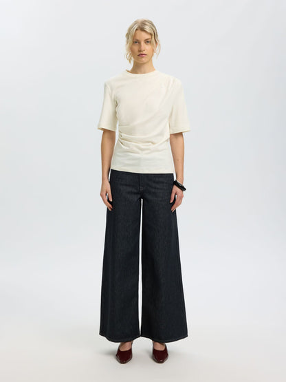 Off-white gathered 100% organic cotton T-shirt