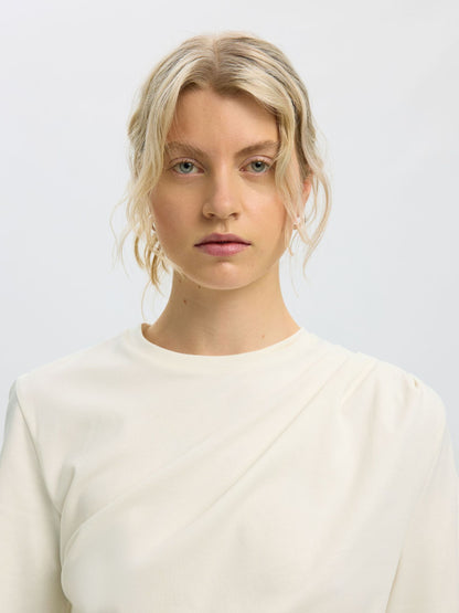 Off-white gathered 100% organic cotton T-shirt