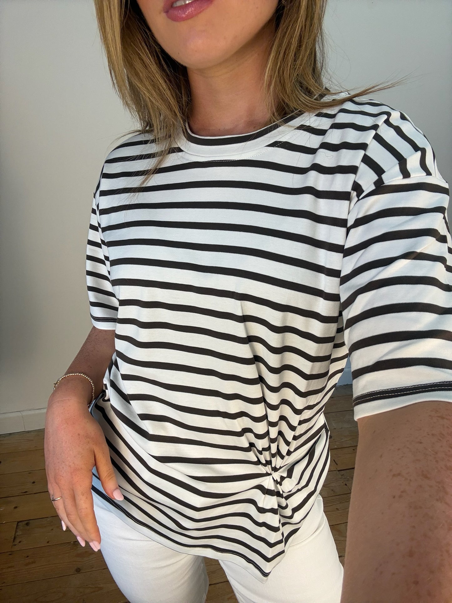 Brown & white stripe cotton t-shirt