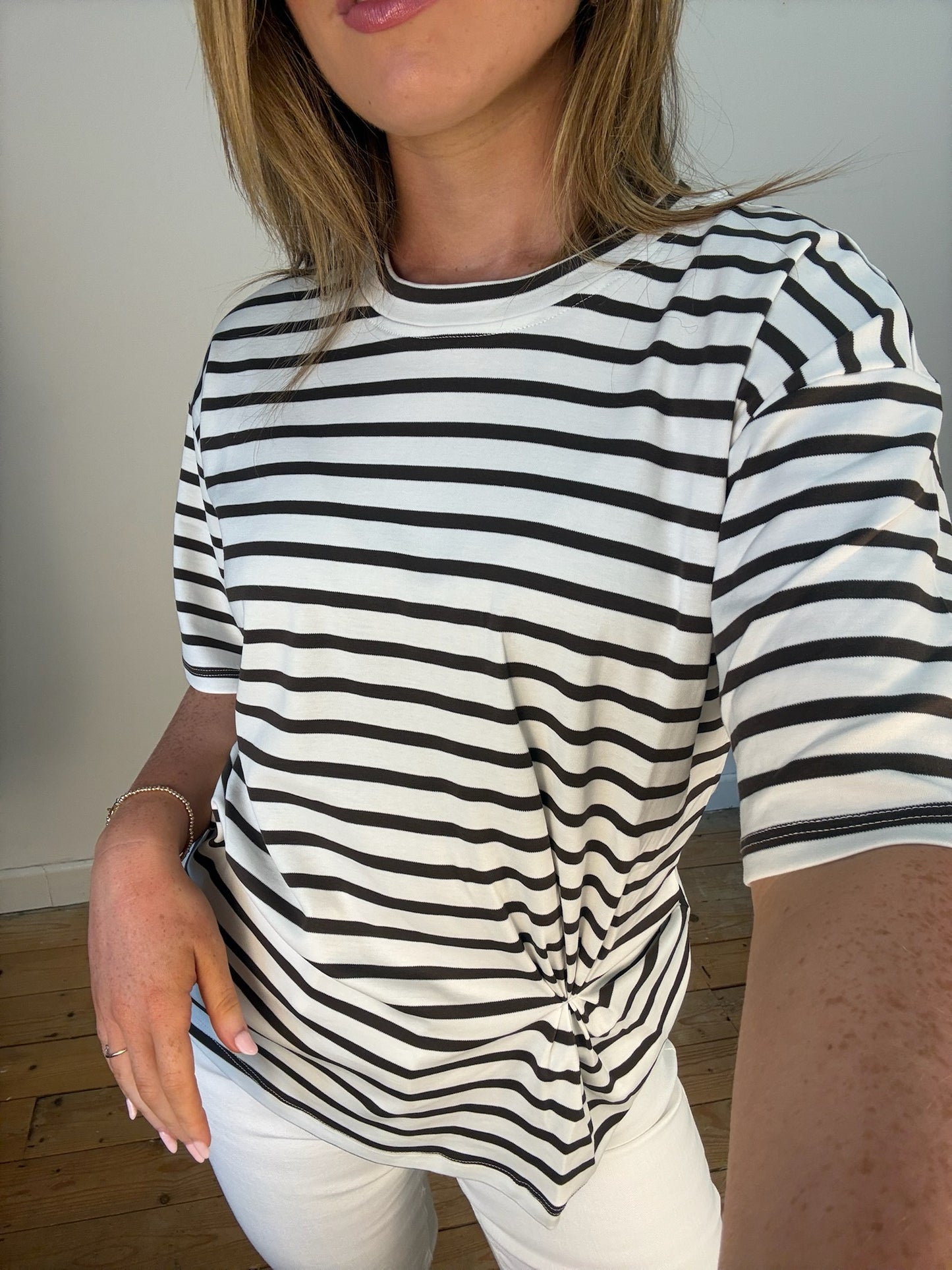 Brown & white stripe cotton t-shirt