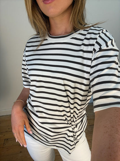 Brown & white stripe cotton t-shirt
