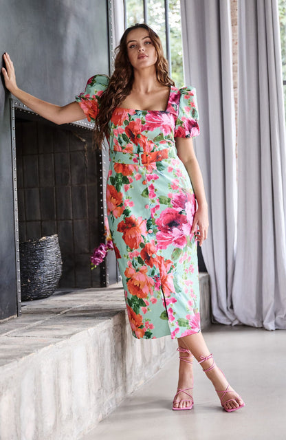 The Rowena Puff Sleeve Sweetheart Neckline Pencil Dress by Hope & Ivy