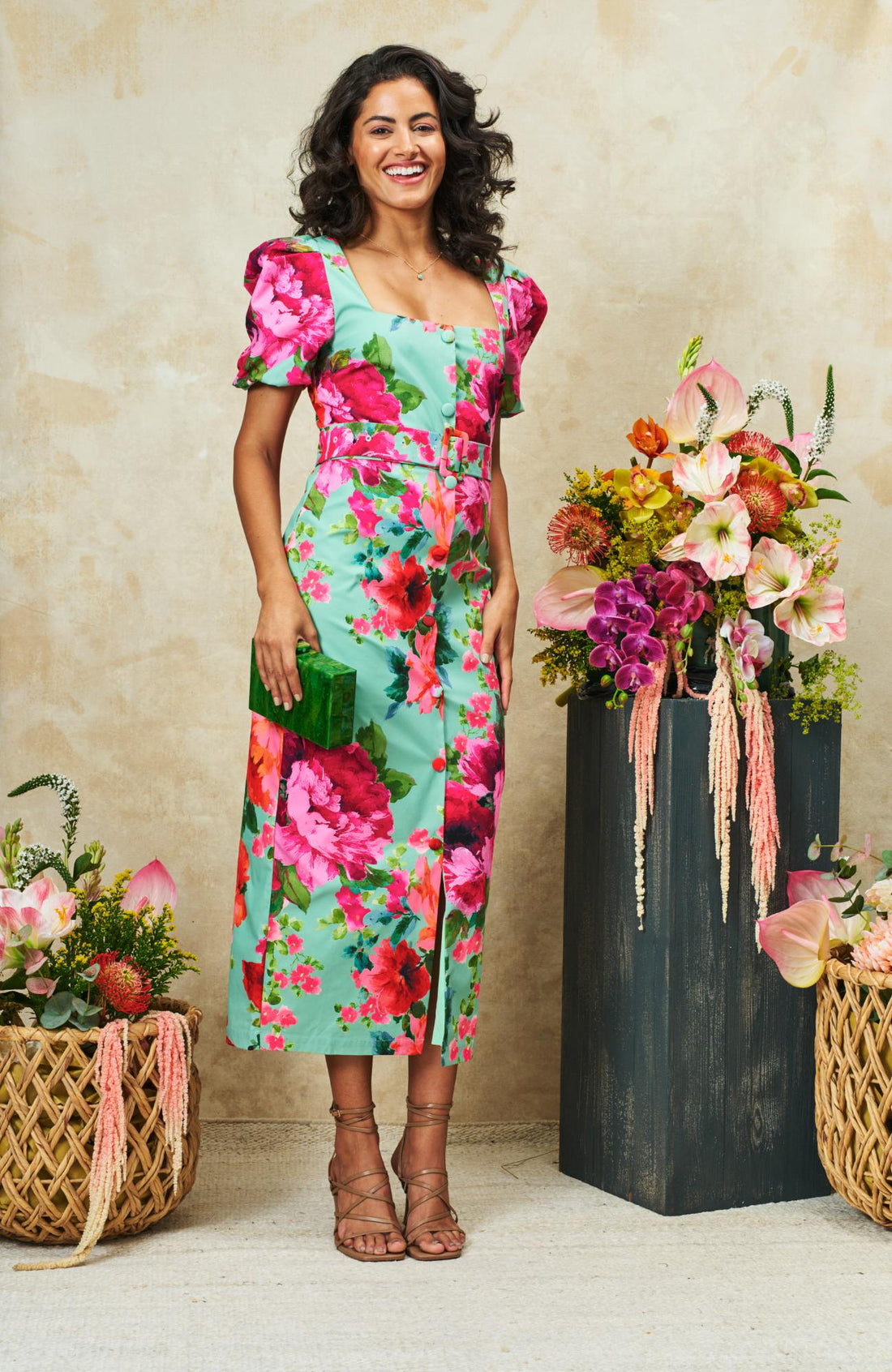 The Rowena Puff Sleeve Sweetheart Neckline Pencil Dress by Hope & Ivy