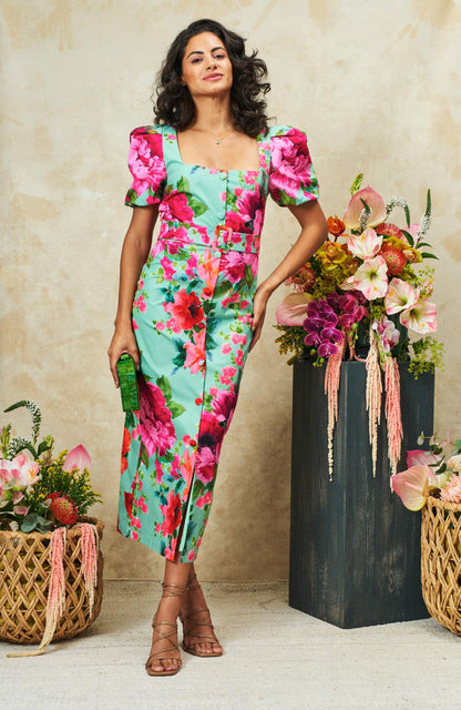 The Rowena Puff Sleeve Sweetheart Neckline Pencil Dress by Hope & Ivy