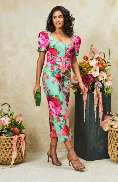 The Rowena Puff Sleeve Sweetheart Neckline Pencil Dress by Hope & Ivy