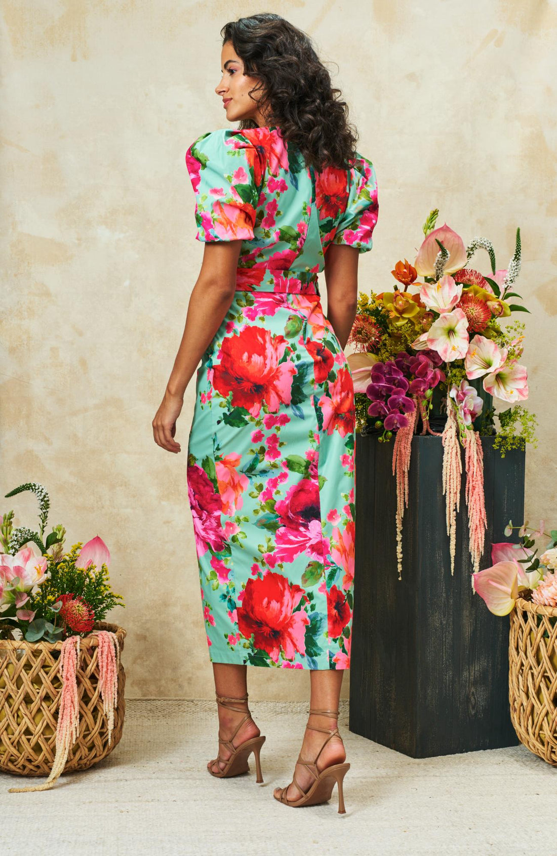 The Rowena Puff Sleeve Sweetheart Neckline Pencil Dress by Hope & Ivy