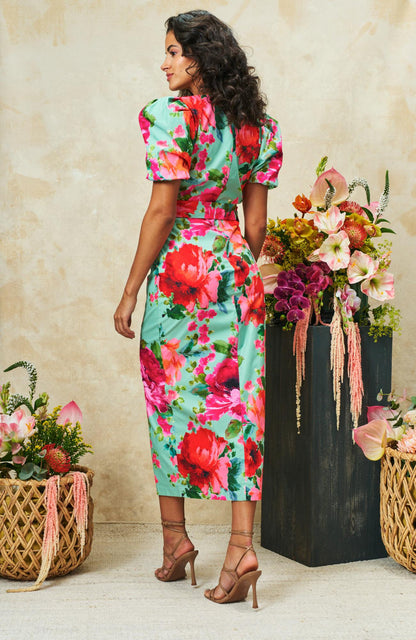 The Rowena Puff Sleeve Sweetheart Neckline Pencil Dress by Hope & Ivy